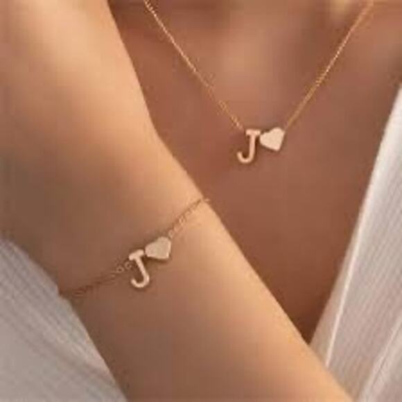 boutique Jewelry - NWT personalized letter initial gold necklace and bracelet set LETTER J